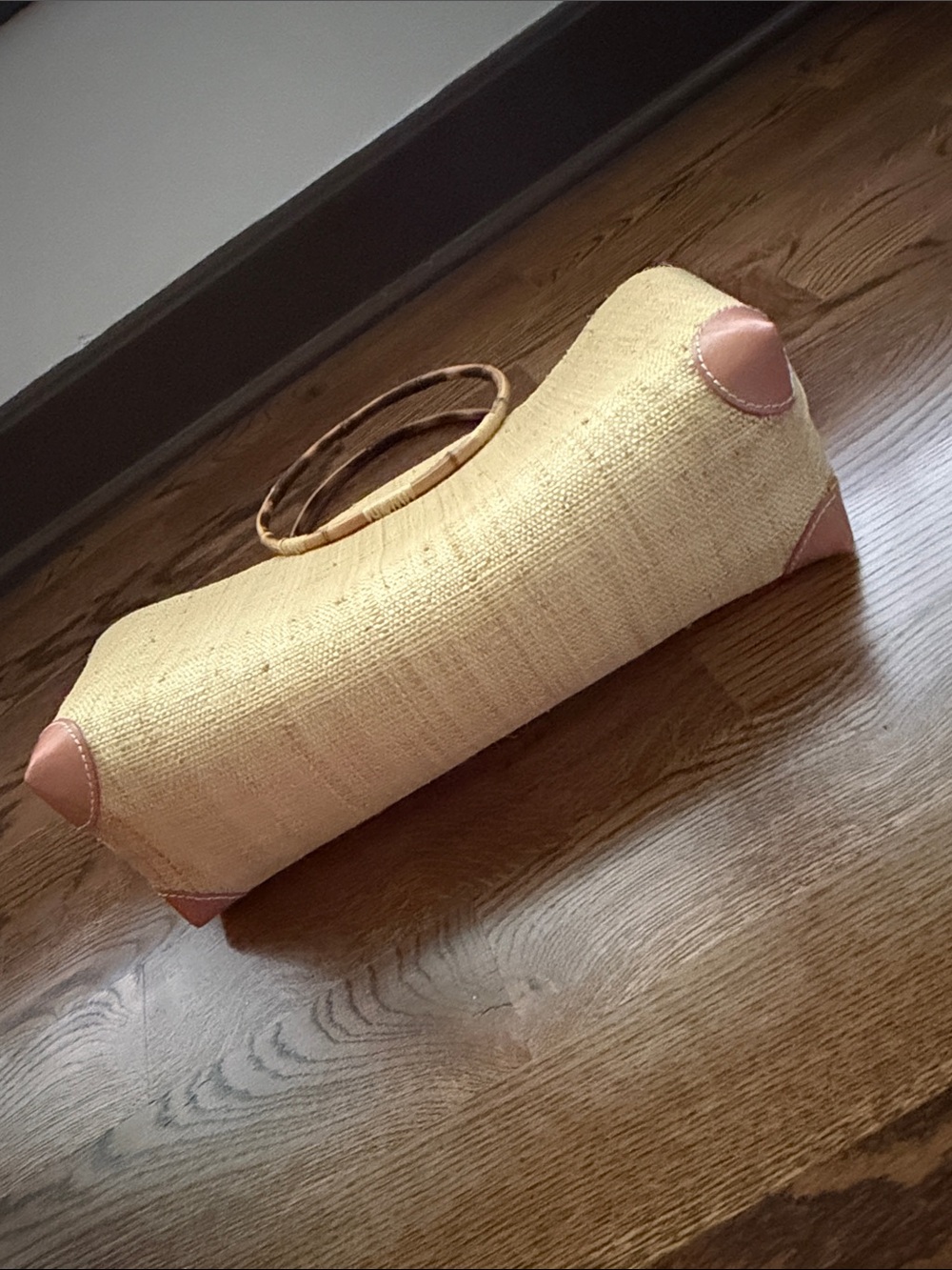 Large fabric lined Straw Tote Bag with Bamboo Handles - Natural - Picture 6 of 14